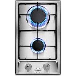 Hobsir 12 Inches Gas Cooktop 2 Burners, Stainless Steel Built-in Gas Stove Top for LPG NG Dual Fuel, 2 Burner Natural Gas/Propane Cook