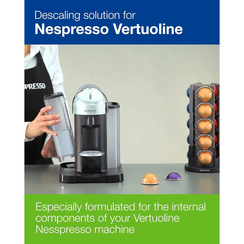 Caffenu Descaling Solution for Nespresso Vertuo Machines. 2 bottles. 4 Uses. Specially formulated for Vertuoline and all Single Serve c