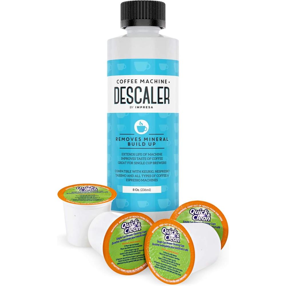 Generic Cleaning and Descaler Kit - 2 Uses Per Bottle Plus 4 Cleaning Cups Compatible with Keurig K-Cup Pod Machines - Made in USA - Un