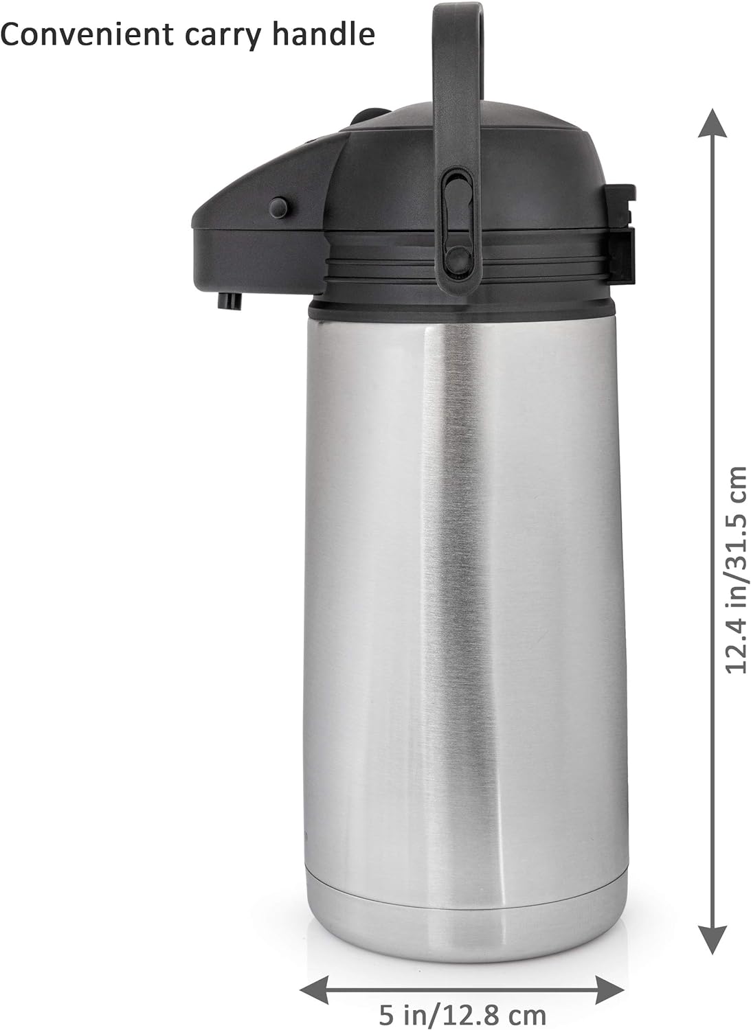 FeschDesign 64 Oz (1.9 Liter) Airpot Coffee Dispenser with Easy Push Button | BPA-Free Stainless Steel Carafe | Double-Wall Vacuum Insulate
