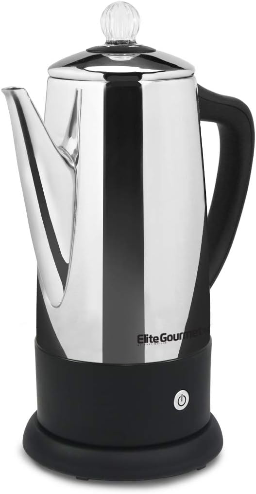 Elite Gourmet EC812 Electric 12-Cup Coffee Percolator with Keep Warm, Clear Brew Progress Knob Cool-Touch Handle Cord-less Serve