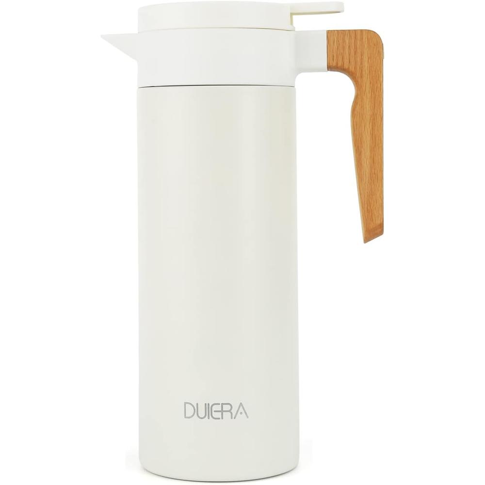 DUIERA 51 oz Coffee Carafe Double Walled Thermal Carafe Stainless Steel Thermos Pot, 1.5 L Beverage Dispenser Keeping Hot/Cold - White