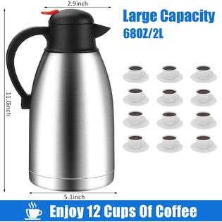 Vermida 68 Oz Thermal Coffee Carafe,2 Liter Stainless Steel Thermos  Carafe,Double Wall Insulated Coffee Server,Sealed Coffee Thermos Di