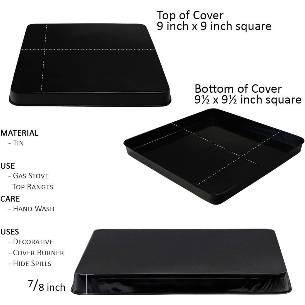 Reston Lloyd G-105-B Square Gas Stove Burner Covers, Set of 4, Black, 9" x 0.75" x 9" (Length x Width x Height)
