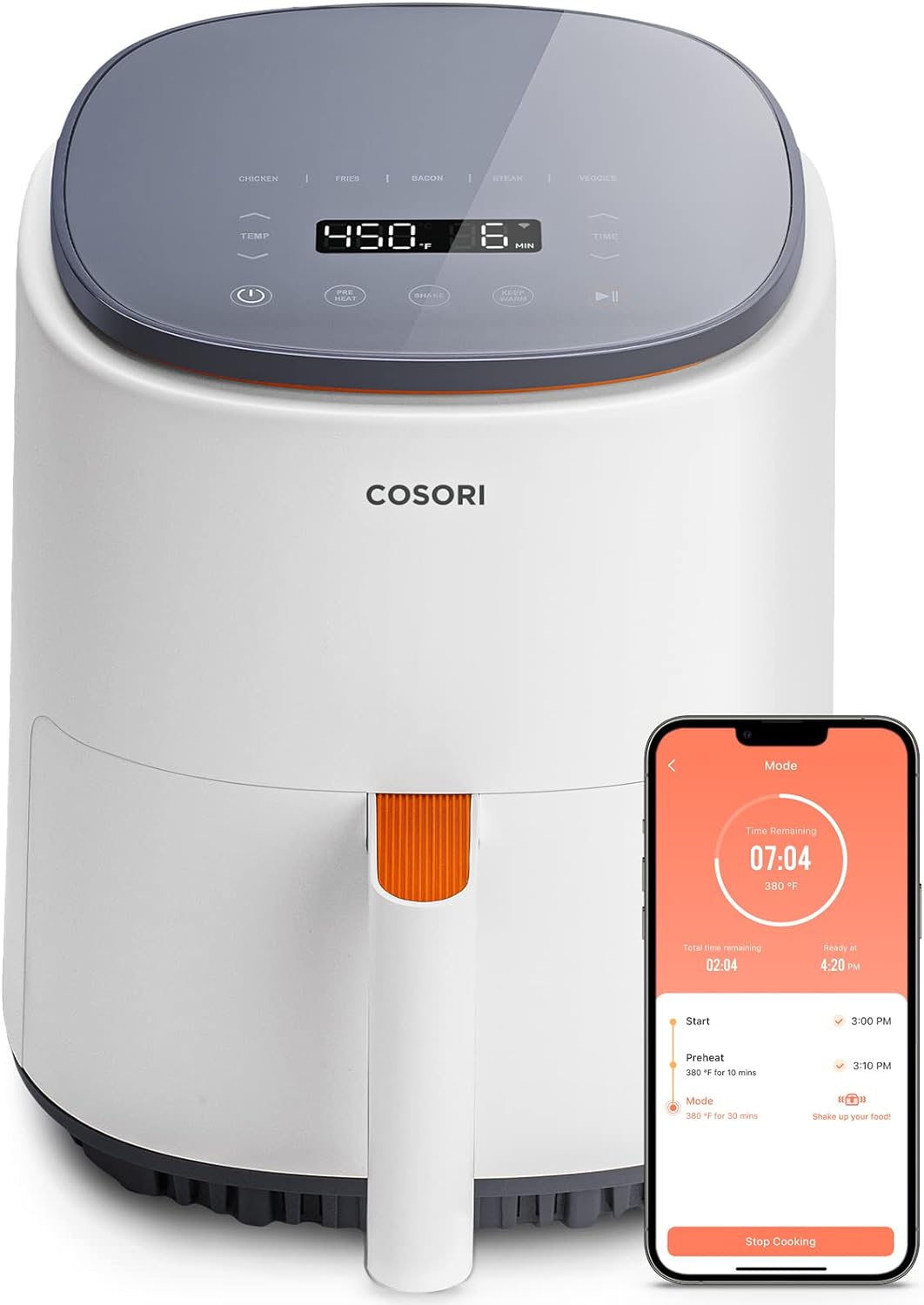 COSORI Air Fryer 4 Qt, 7 Cooking Functions Airfryer, 150+ Recipes on Free App, 97% less fat Freidora de Aire, Dishwasher-safe, Designe