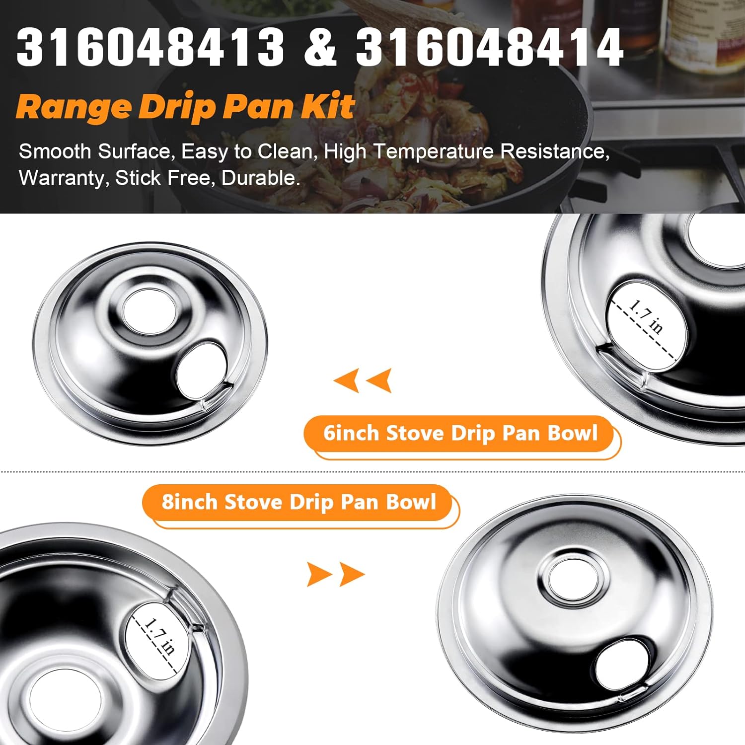 Blutoget 316048413 316048414 Range Drip Pan Kit - Compatible with Frigi-daire Ken-more Electric Range Burner -Includes 2 6-Inch and 2 8-