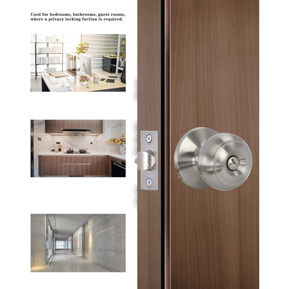 Lanwandeng Interior Door Knobs for Bedroom or Bathroom Keyless, Satin Stainless Steel Privacy Door Locks, Flat Ball Bath/Bed Door Handles