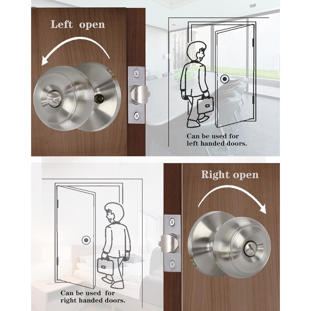 Lanwandeng Interior Door Knobs for Bedroom or Bathroom Keyless, Satin Stainless Steel Privacy Door Locks, Flat Ball Bath/Bed Door Handles
