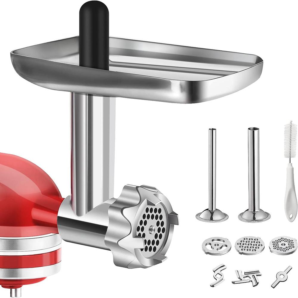 BQYPOWER Metal Food Grinder Attachment for KitchenAid Stand Mixers,  Meat Grinder Attachment Included 2 Sausage Stuffer Tubes, 3 Grindin