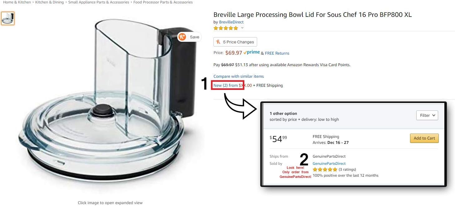 Generic Breville Large Processing Bowl Lid For Sous Chef 16 Pro BFP800 XL