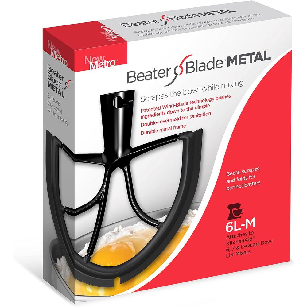 New Metro Design 6L-M Beater Blade METAL, Compatible with KitchenAid 6, 7 and 8 Quart Bowl-Lift Stand Mixers, Black