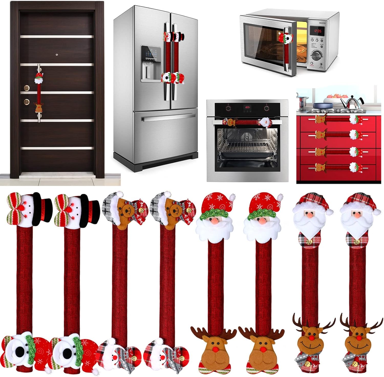 BOAO Christmas Refrigerator Door Handle Cover Santa Snowman Kitchen Appliance Handle Covers Decorations for Fridge Microwave Oven Di