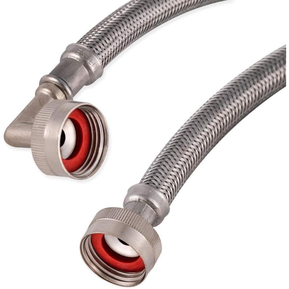 EASTMAN Washing Machine Connector, 3/4 Inch FHT Connection, 90 Degree Elbow, 6 Foot Braided Stainless Steel Washing Machine Hoses, 4837
