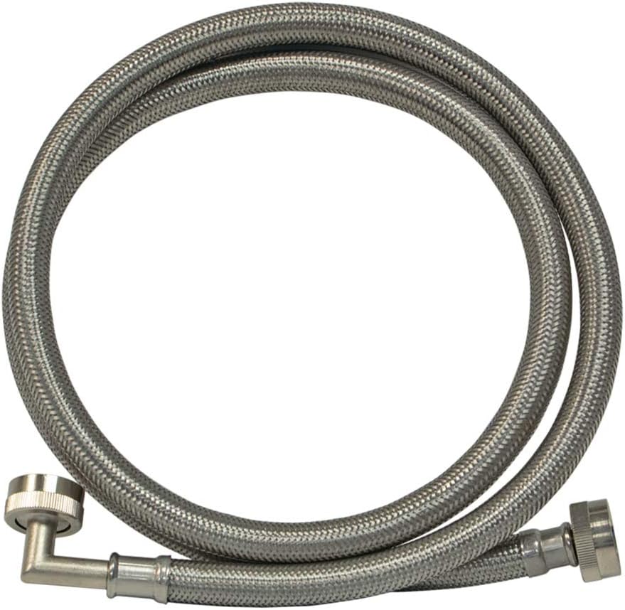 EASTMAN Washing Machine Connector, 3/4 Inch FHT Connection, 90 Degree Elbow, 6 Foot Braided Stainless Steel Washing Machine Hoses, 4837