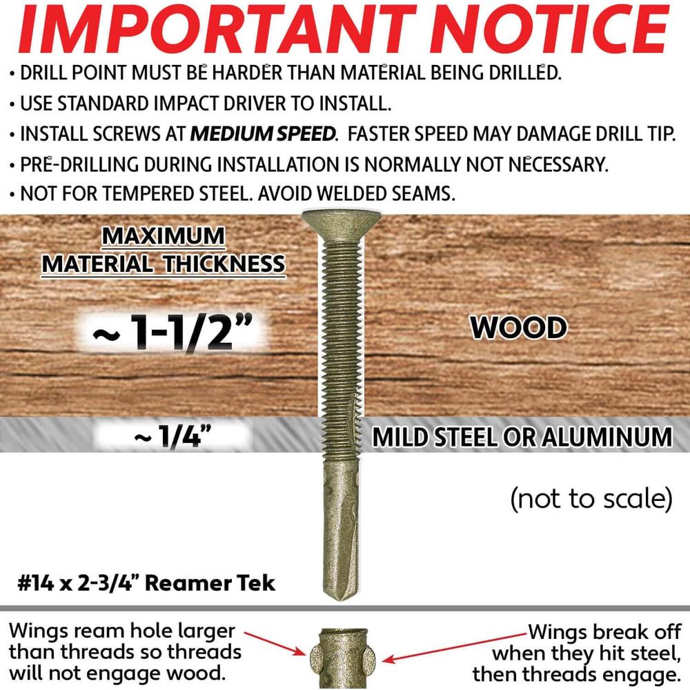 jake sales #14x2-3/4" Reamer Tek Torx/Star Head Self-Drilling Wood to Metal Screws - 5 POUNDS ~170 Tek Screws - Tek Screws for Flatbe