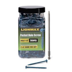 Generic LIONMAX Pocket Hole Screws #8 x 2-1/2", Pocket Wood Screws 285 PCS, Square Drive Washer Head Screws, Coarse Thread with Bl