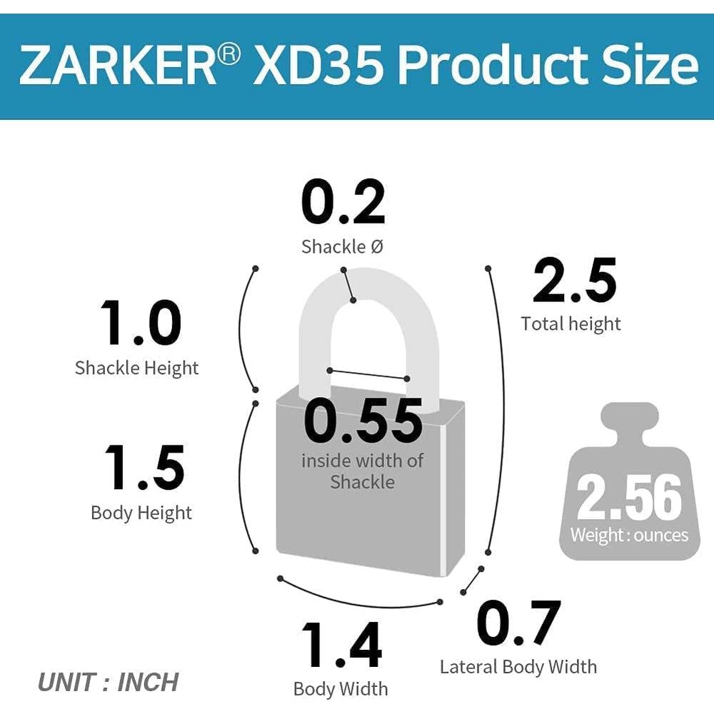 ZARKER XD35 Padlock- 3 Digit Combination Lock for Gym, Sports, School