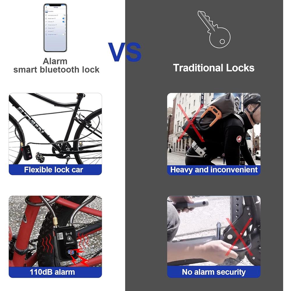 Nunet Smart Bike Cable Lock/Bicycle Lock Bluetooth APP Controlled Nulock,Bike Alarm Lock 110db,71 inch Long Braided Steel Cable Lock