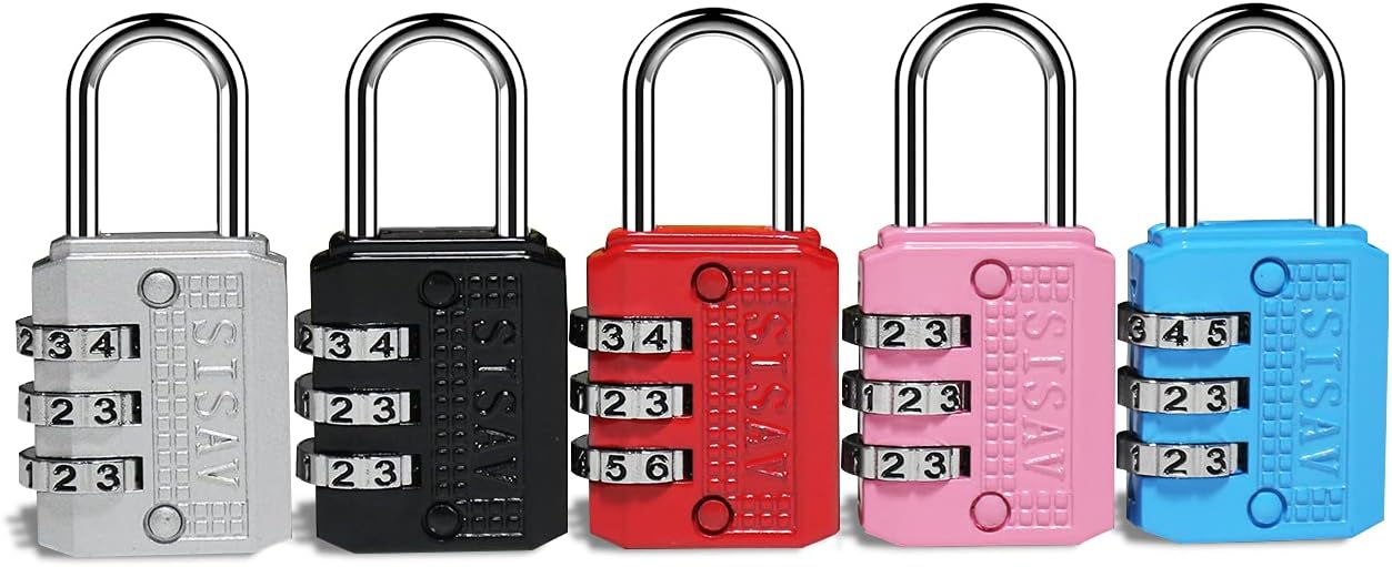 SISAV 3 Digit Combination Lock Mini Combination Lock Locker Lock Luggage Lock Gym Locker Lock Easy Read Dials Keyless Resettable Comb