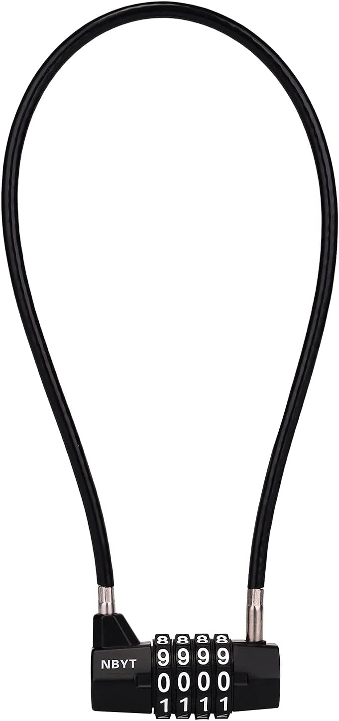 NBYT Steel Cable Rope 4-Digit Combination Lock,Cabinet Handle Padlock,diameter3/16",length15",Suitable for Lockers, File C