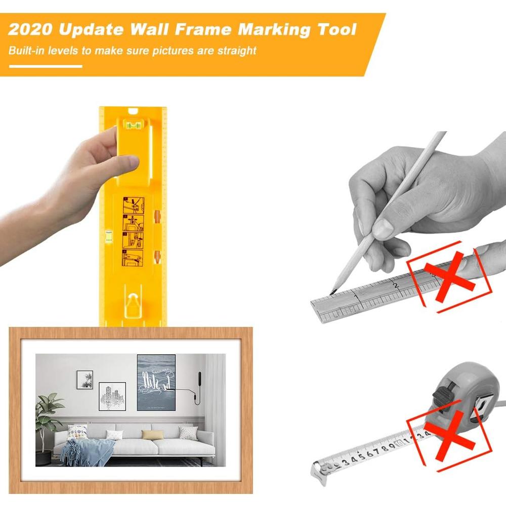 Cinsey Picture Hanging Tool with Level Easy Frame Picture Hanger Wall Hanging Kit (Yellow Hanging Tool)