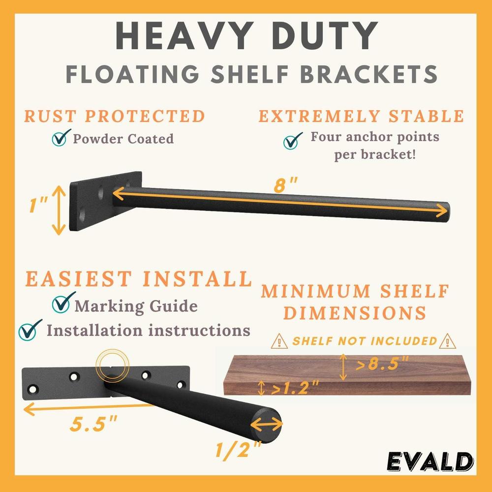 EVALD The Heavy Duty Floating Shelf Bracket &#226;&#128;&#147; Heavy Duty Floating Shelf Hardware- 4X Floating Shelves Br