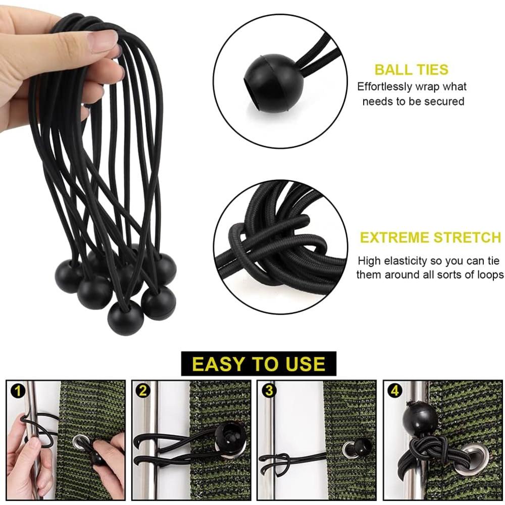 Generic NODG 24 Pieces Ball Bungee 4,6,9 Inch Black Bungee Balls Heavy Duty Tarp Ball Bungee Cords Elastic String 4mm Thickness Tarp