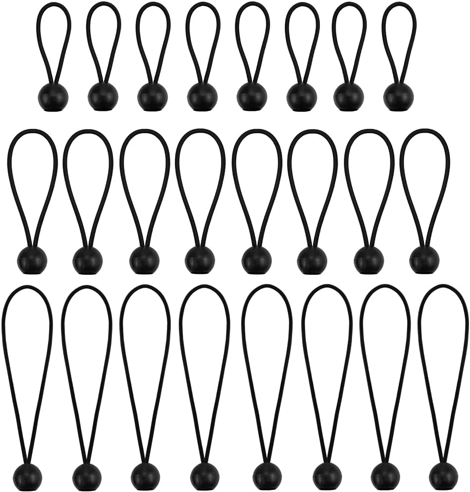Generic NODG 24 Pieces Ball Bungee 4,6,9 Inch Black Bungee Balls Heavy Duty Tarp Ball Bungee Cords Elastic String 4mm Thickness Tarp