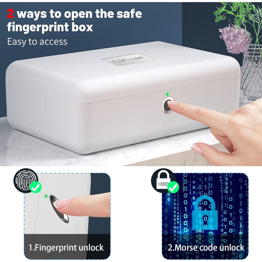 AICASE Biometric Fingerprint Storage Box, Portable Cash Jewelry Security Case Lock Box Safe,Combination Lock for Car, Home,Office Trav