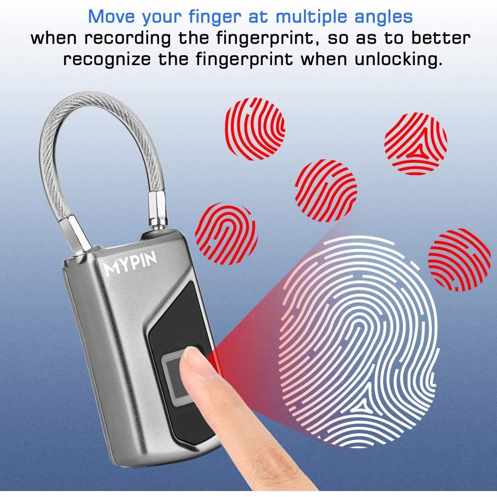 Mypin Fingerprint Lock with Key Backup, Smart keyless Waterproof Fingerprint Padlock Ideal for Gym, Door, Luggage, Suitcase, Backpack