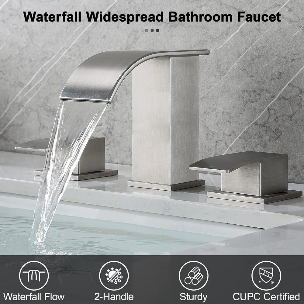 GAGALIFE Brushed Nickel Waterfall Bathroom Faucet - Widespread Bathroom Faucets for Sink 3 Hole, 2-Handles 8 Inch Bathroom Sink Faucet,