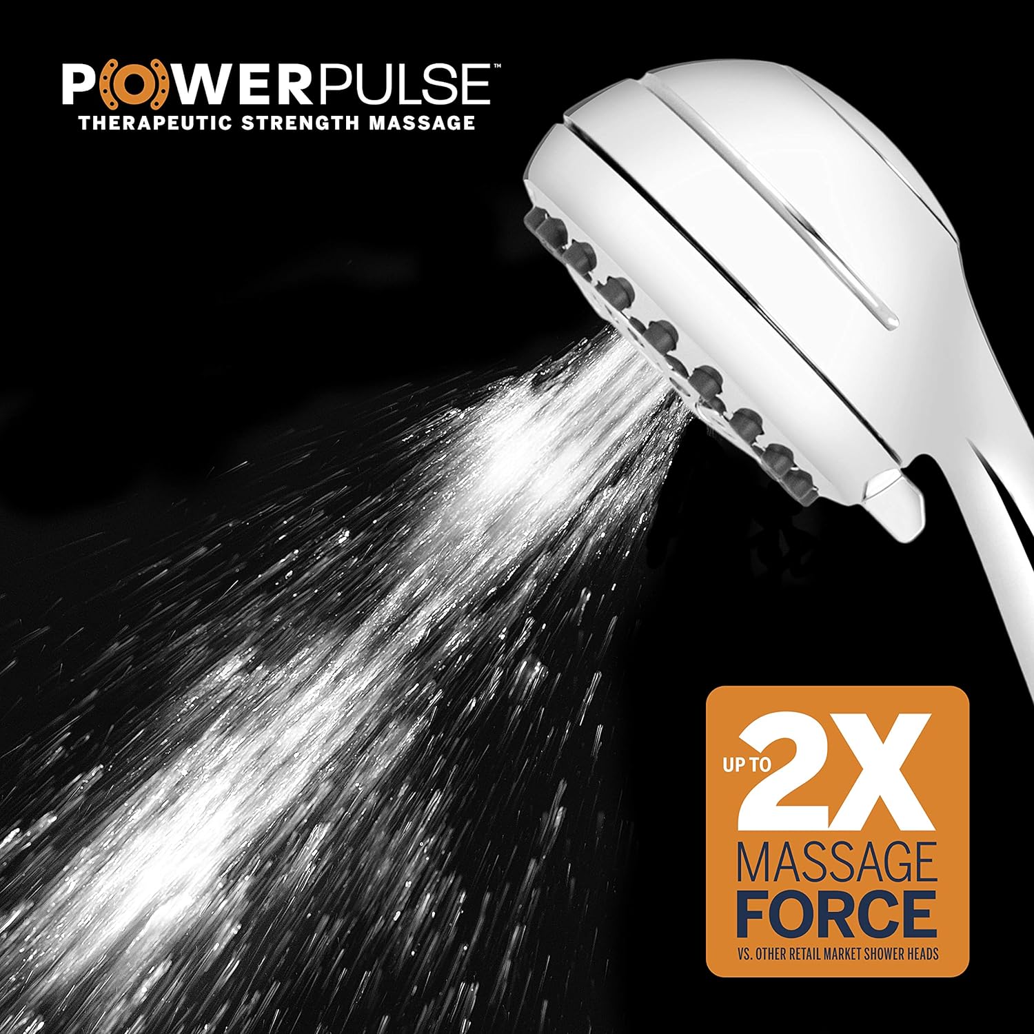 Waterpik High Pressure Powerpulse Massage Hand Held, 2.5 GPM, Chrome Detachable Shower Head with 7 Spray Settings and 5' Hose, XRO-763