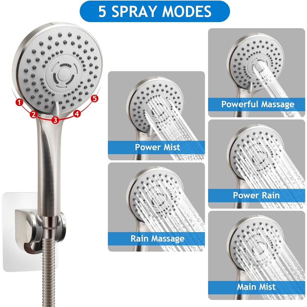 PinWin Shower Head Combo(Brushed Nickel),10'' High Pressure Rain Shower Head with 11'' Adjustable Extension Arm and 5 Settings Handhel
