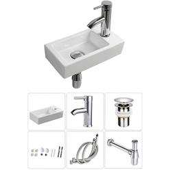 XIFIRY Wall Hung Basin Sink Small Cloakroom Basin Rectangle Ceramic Wash Basin Right Hand (Right Hand Sink Set(with Faucet