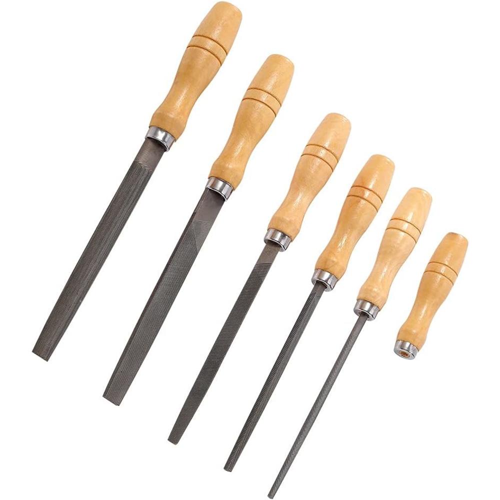 DS-Space High Carbon Steel File Set with Wooden Handles File for Wood, Metal, Plastic, 5 Pieces (Steel File, Medium)
