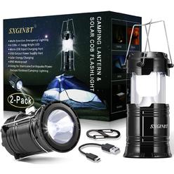 SXGINBT Solar Lantern, Camping Lantern,  2-Pack Lantern Flashlights Battery Powered with Input/Output Port, USB Rechargeable Emergency