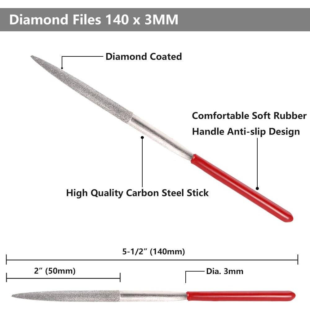 Yakamoz 10Pcs Mini Diamond Metal Files Set Micro Round Needle File Triangular Square Flat Riffler File Kit Wood Stone Glass Jew