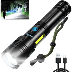 SKNSL Rechargeable LED Flashlights High Lumens: 120000 Lumen Super Bright Flashlight, 7 Modes with COB Work Light, Zoomable, IPX6 Wat