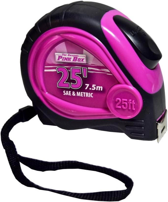 The Original Pink Box PB25LTM Auto Locking Tape Measure, 25Ft, Pink