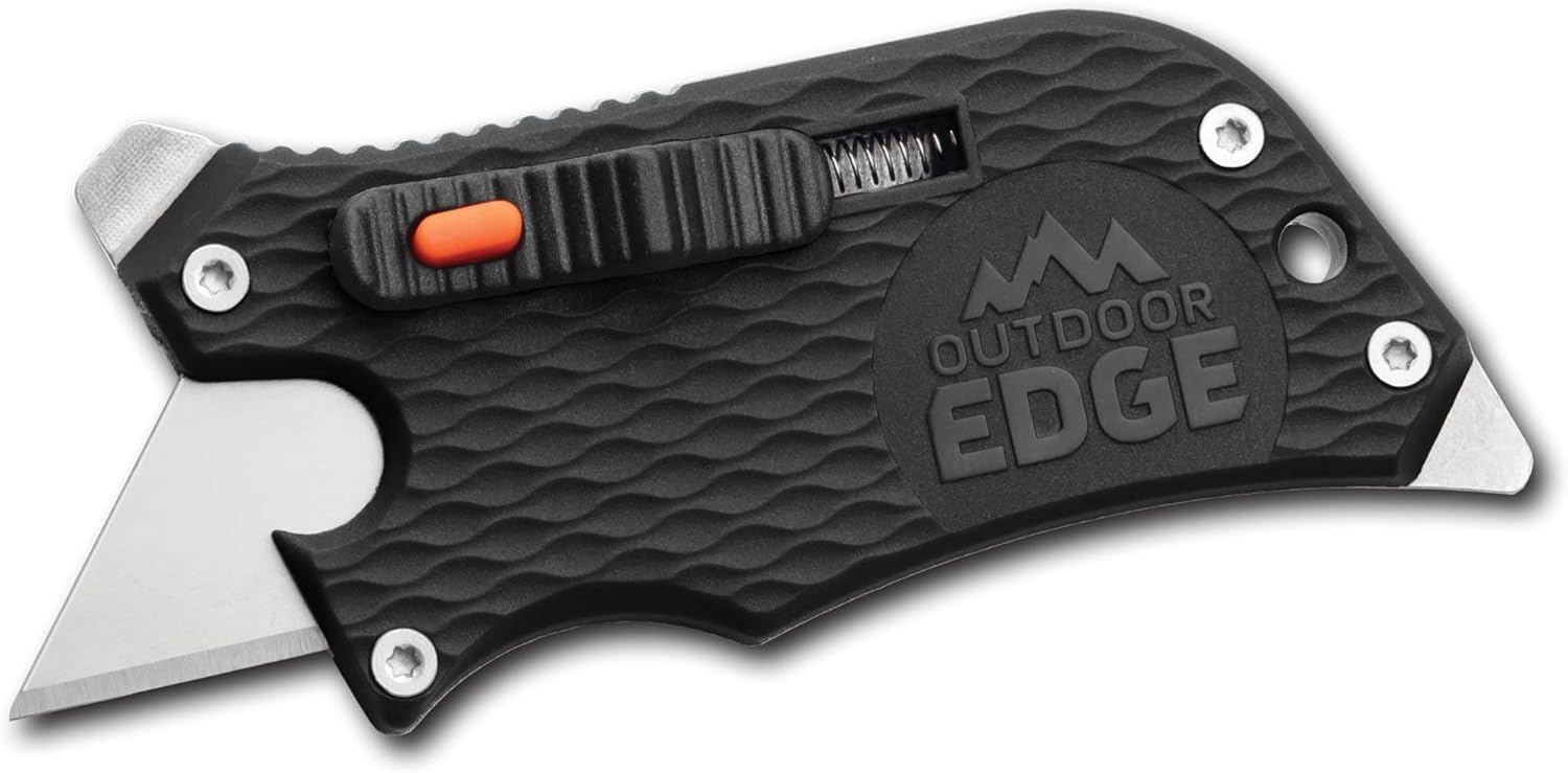 Outdoor Edge SlideWinder - Utility Knife Multitool with Standard Replaceable Razor Blade, Screwdrivers, Prybar, Bottle Opener and Pocket Cli