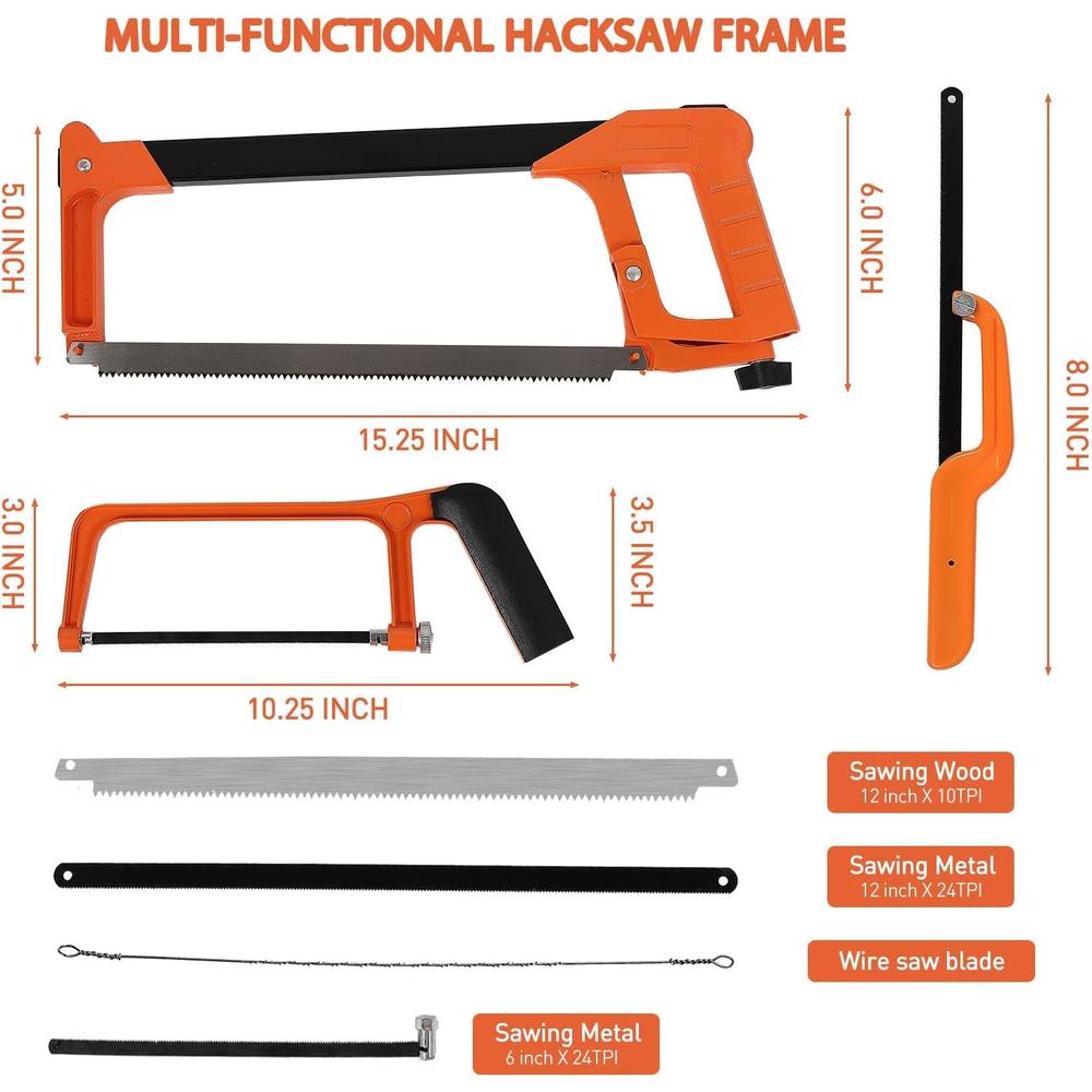 REALIJE Hacksaw Set, Steel Saw 12 inch with Replaceable Saw Blades and Metal Miter, 3PCS Handsaws (Hacksaw Frame, Mini Hacksaw, Junior