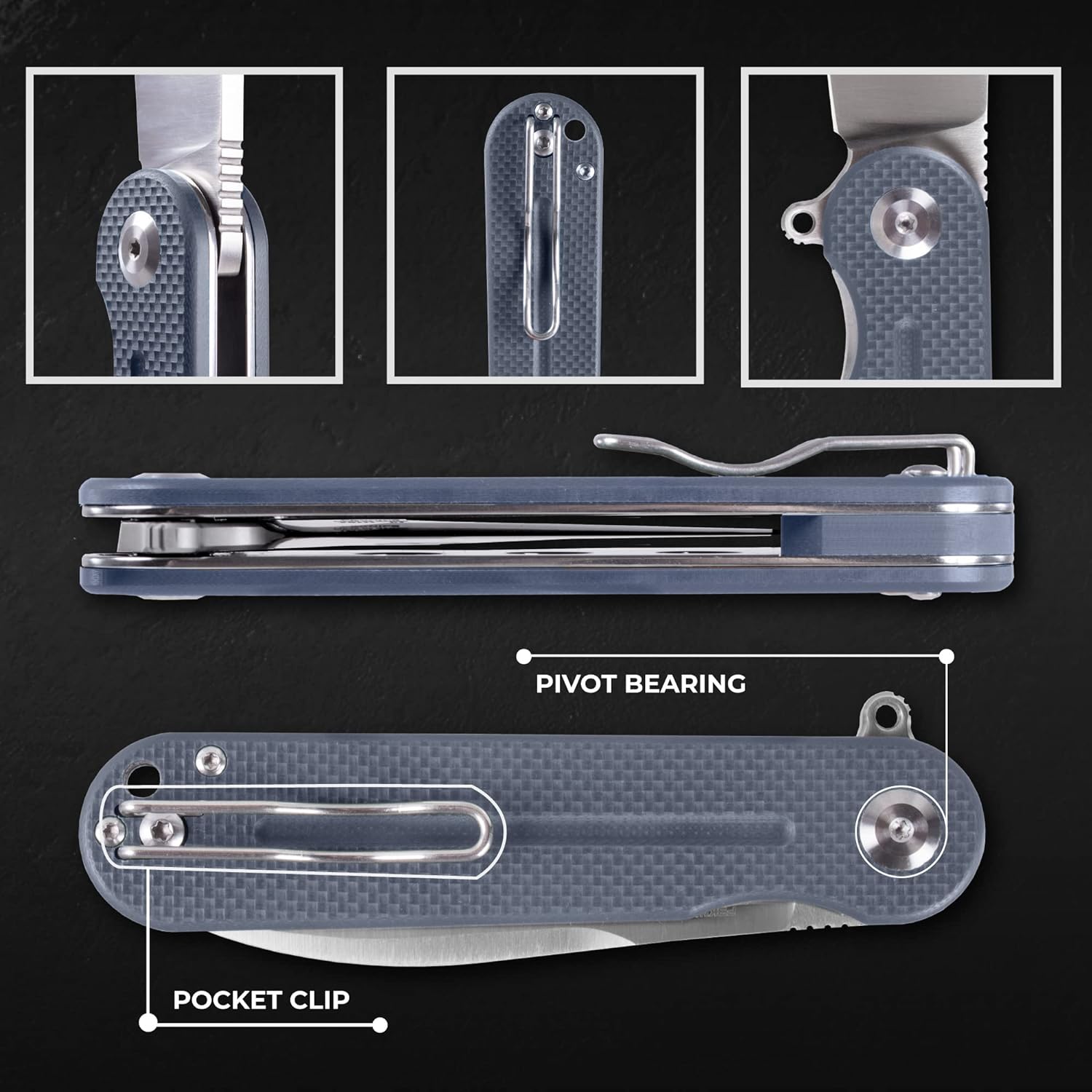 Firebird GANZO  FH922-GY EDC Folding Pocket Knife Razor Sharp D2 Stainless Steel Blade Ergonomic Anti-Slip G10 Handle with Clip Outdoor
