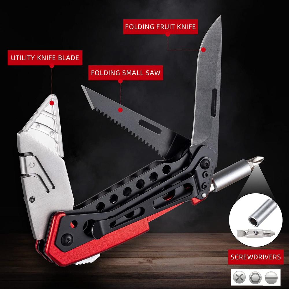 edcfans Folding Utility Knife Box Cutter with 5 Razor Blades, Screwdriver, Saw, Fruit Knife, Lock Design, Pocket Clip and Holder for Be