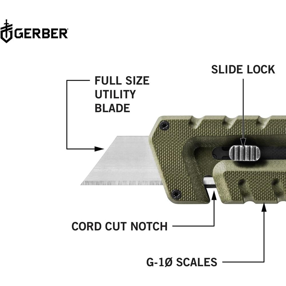 Gerber Gear 31-003743 Prybrid Utility Knife with Pry bar, Multitool Pocket Knife with Retractable Blade,EDC Gear, Green