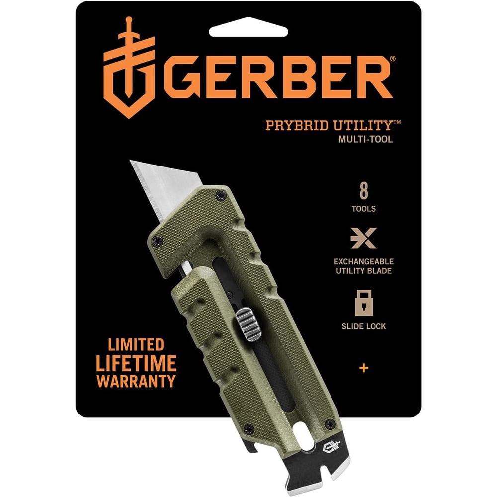 Gerber Gear 31-003743 Prybrid Utility Knife with Pry bar, Multitool Pocket Knife with Retractable Blade,EDC Gear, Green