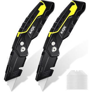 KATA TOOLS KATA 2-PACK Folding Utility Knife,Heavy Duty Box Cutter for  Cartons, Cardboard and Boxes,Extra 10 Blades Included,Blade Storage