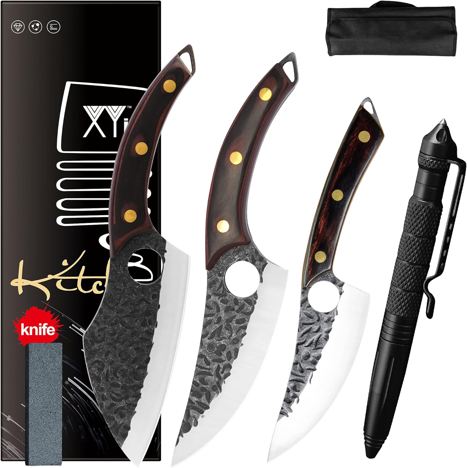 XYJ 5pcs/set Full Tang Boning Knife With Knives Bag Stainless