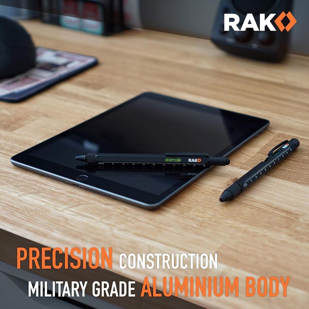 RAK Pro Tools RAK Multi-Tool 2Pc Pen Set - LED Light, Touchscreen Stylus, Ruler, Level, Bottle Opener, Phillips Screwdriver, Flathead, and Ba