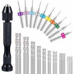 Mudder 36 Pieces Hand Drill Set, Include Pin Vise Hand Drill, Mini Drills and Twist Drills for Craft Carving DIY (0.3-1.2 mm PCB Drill