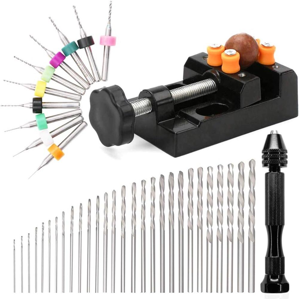 Uspacific 40 Pieces Hand Drill Set,  Include Universal Multiple Size Pin Vise Hand Drill with Mini Drills, Twist Drills and Bench Vice fo